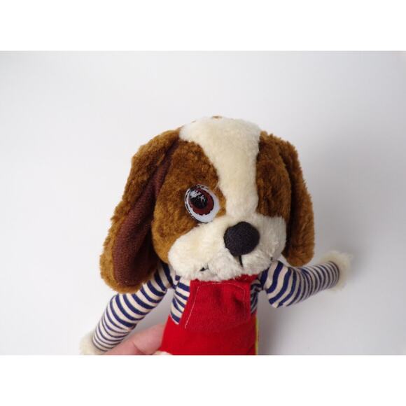 Vintage Anntoy Co. Ltd. Plush Dog Red Overalls Blue Stripes Long Legs Hong Kong - Picture 4 of 6
